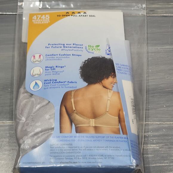 Playtex 4745 18 Hour Bra 38D Ultimate Lift and Support Wireless Bra Crystal Grey - Picture 11 of 11